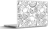 Laptop sticker - 10.1 inch - Aardbei - Kiwi - Patronen - Zwart - Wit - 25x18cm - Laptopstickers - Laptop skin - Cover