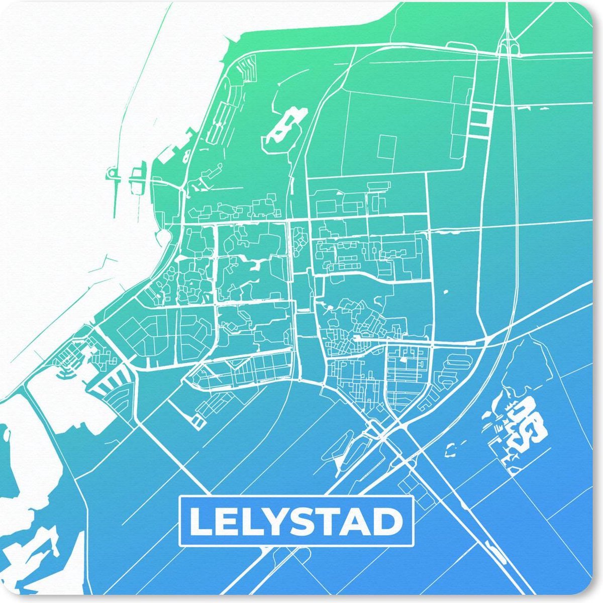 Muismat 30x30 cm - Mousepad Stadskaart - Lelystad - Nederland - Blauw - Muismatten