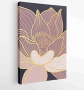 Canvas schilderij - Hand draw gold lotus flower and leaves. Design for packaging design, social media post, cover, banner, Wall arts. 3 -    – 1814260244 - 80*60 Vertical