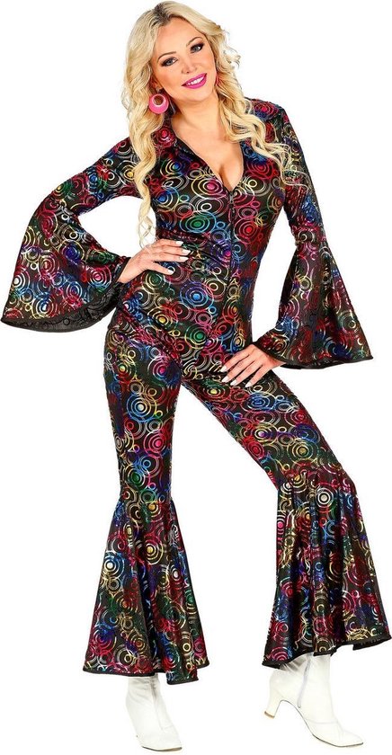 Widmann - Hippie Kostuum - Hippie Draaien In De Disco Jaren 70 Stippen Jumpsuit - Vrouw - Multicolor - Small - Carnavalskleding - Verkleedkleding