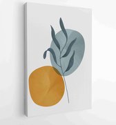 Canvas schilderij - Earth tone background foliage line art drawing with abstract shape and watercolor 1 -    – 1919347646 - 40-30 Vertical