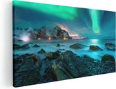 Artaza Canvas Schilderij Noorderlicht boven het Water bij Rotsen - 120x60 - Groot - Foto Op Canvas - Canvas Print