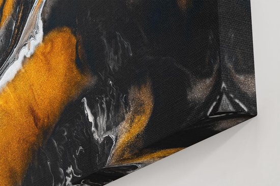 Artaza Canvas Schilderij Abstracte Kunst van Zwarte Gouden Verf - 60x20 - Foto Op Canvas - Canvas Print