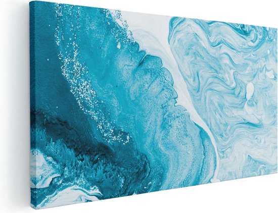 Tableau Abstrait Sur Toile 100x50 Cm - Art Moderne Bleu, Jaune, Noir - Déco Murale Prêt à Accrocher