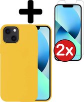 iPhone 13 Mini Hoesje Siliconen Case Hoes Met 2x Screenprotector - iPhone 13 Mini Hoesje Cover Hoes Siliconen Met 2x Screenprotector - Geel
