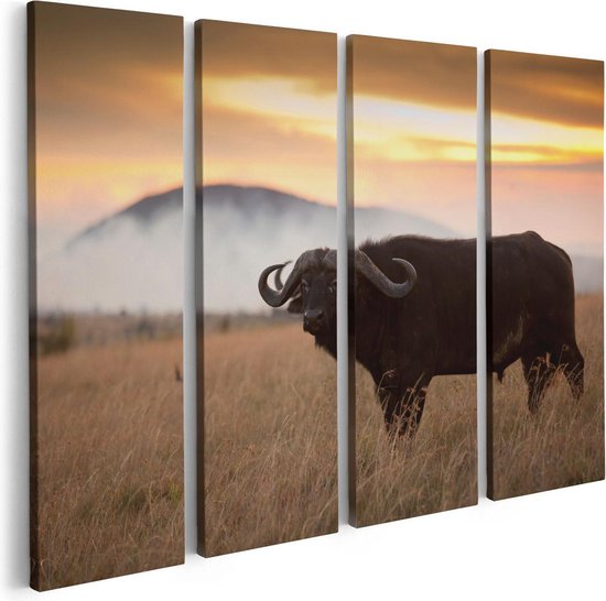 Artaza Canvas Schilderij Vierluik Buffel in het Gras - 80x60 - Foto Op Canvas - Canvas Print