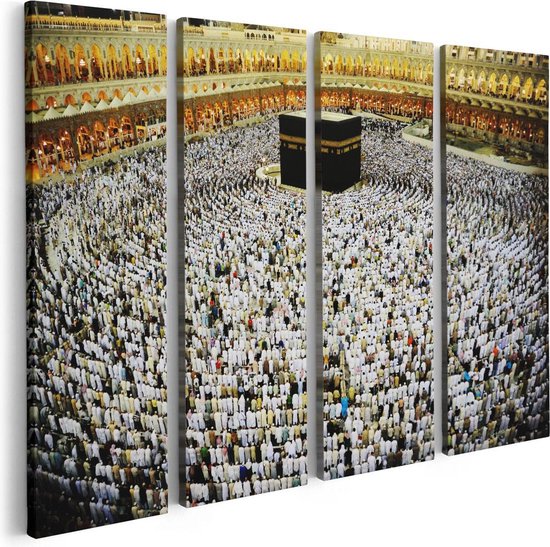 Artaza Canvas Schilderij Vierluik Zwarte Steen in Mekka met Biddende Moslims - 80x60 - Foto Op Canvas - Canvas Print