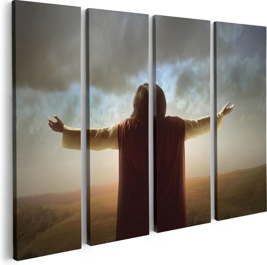 Artaza Canvas Schilderij Vierluik Jezus Christus aan het Bidden bij Zonsopgang - 80x60 - Foto Op Canvas - Canvas Print