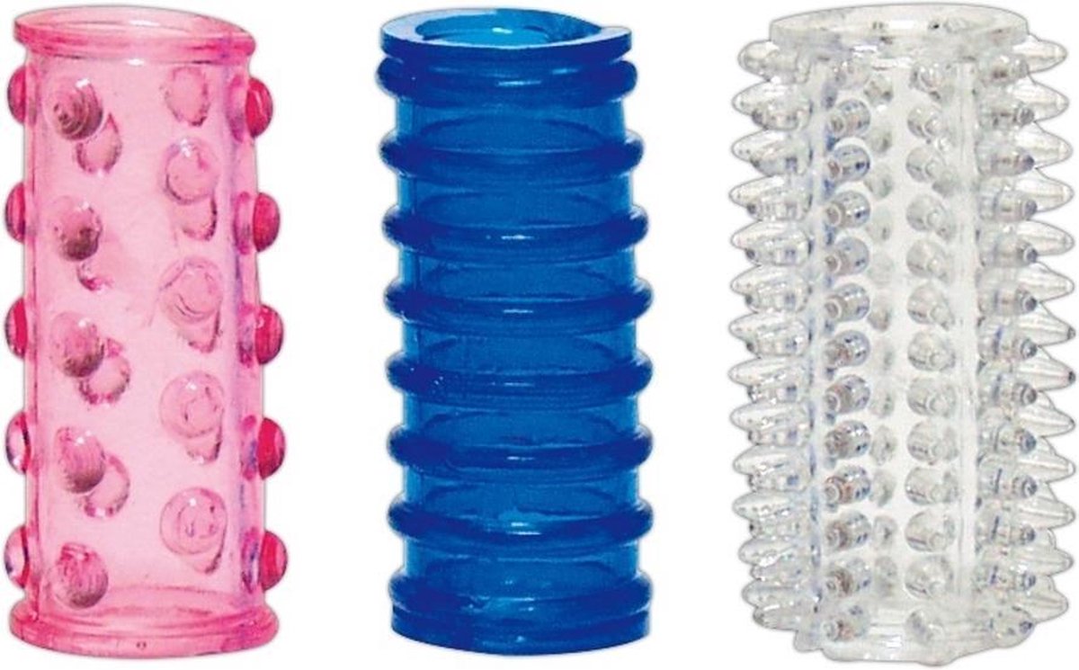 Goedkoopste You2Toys - Vinger Sleeves 3 Delig voor Strelend Verrijking van Sensuele Delen - Blauw Rood en Transparant