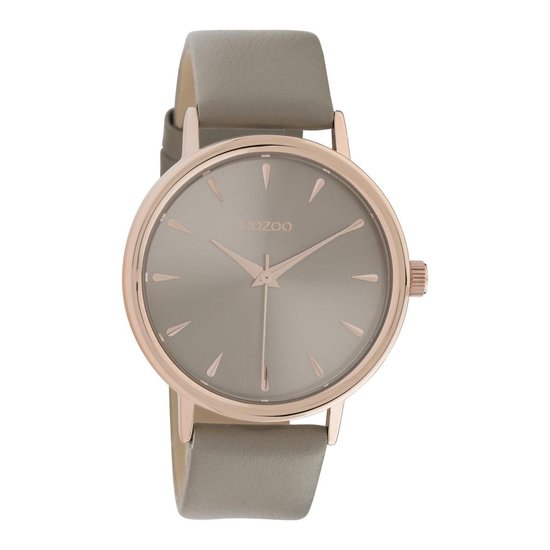 OOZOO Timepieces - Rosé gouden horloge met taupe leren band - C10826 - Ø42
