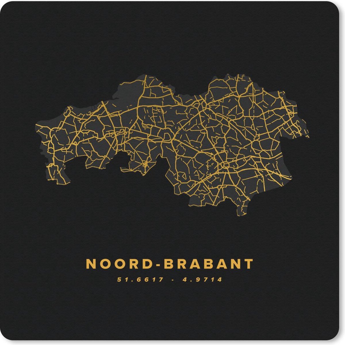 Muismat 30x30 cm - Mousepad Noord-Brabant - Nederland - Wegenkaart - Gold - Muismatten