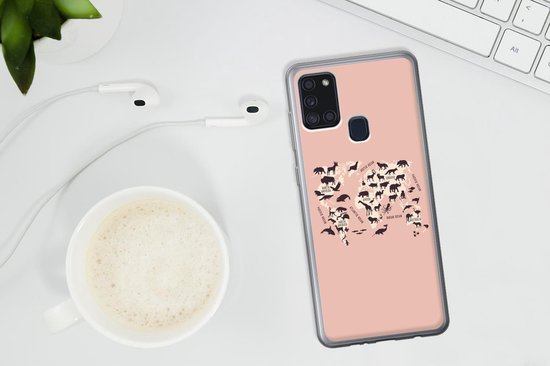 Coque Samsung Galaxy A21s - Carte du Wereldkaart - Animaux - Silhouette - Siliconen