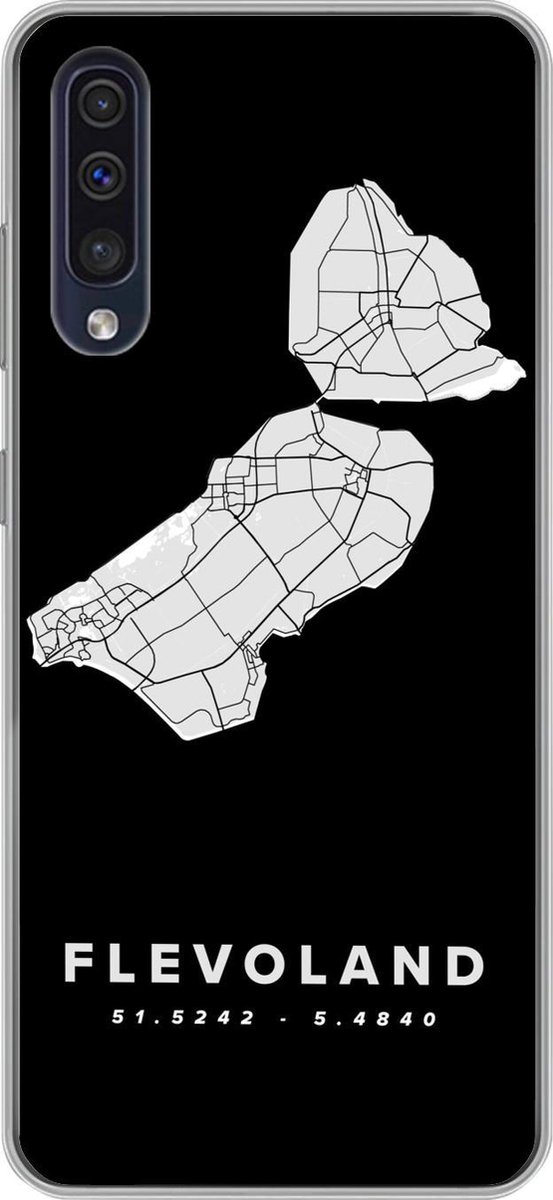 Telefoonhoesje Geschikt voor Samsung Galaxy A50 hoesje - Flevoland - Kaart - Zwart - Siliconen Telefoonhoesje Telefoonhoesje