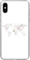 Geschikt voor iPhone Xs hoesje - Wereldkaart - Marmer print - Kaart - Siliconen Telefoonhoesje