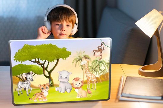 Sticker ordinateur portable - 17,3 pouces - Jungle - Animaux - Enfant