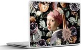 Laptop sticker - 17.3 inch - Meisje met de parel - Bloemen - Vermeer - Pastel - Kunstwerk - Schilderij - Oude meesters - 40x30cm - Laptopstickers - Laptop skin - Cover