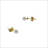 Aramat jewels ® - Zweerknopjes parel oorbellen wit goudkleurig chirurgisch staal 7mm