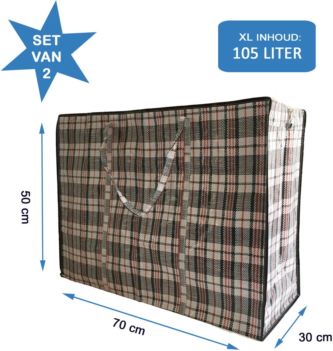 Big Shopper / Opbergtas / Waszak XL - 70 x 50 cm - Set van 2- Zwart