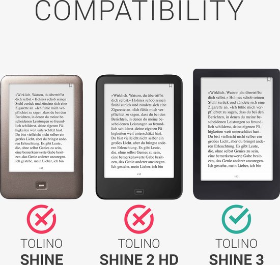 kwmobile e-reader hoesje geschikt voor Tolino Shine 3 hoes - E reader flip case van kunstleer - Ereader cover met stand - Brushed Hart design in grijs van Merkloos — afbeelding 2