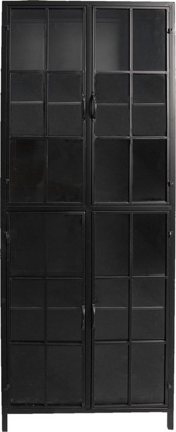 Vitrinekast 60*43*171 cm Zwart Metaal, Glas Rechthoek Boekenkast Kledingkast Opbergkast