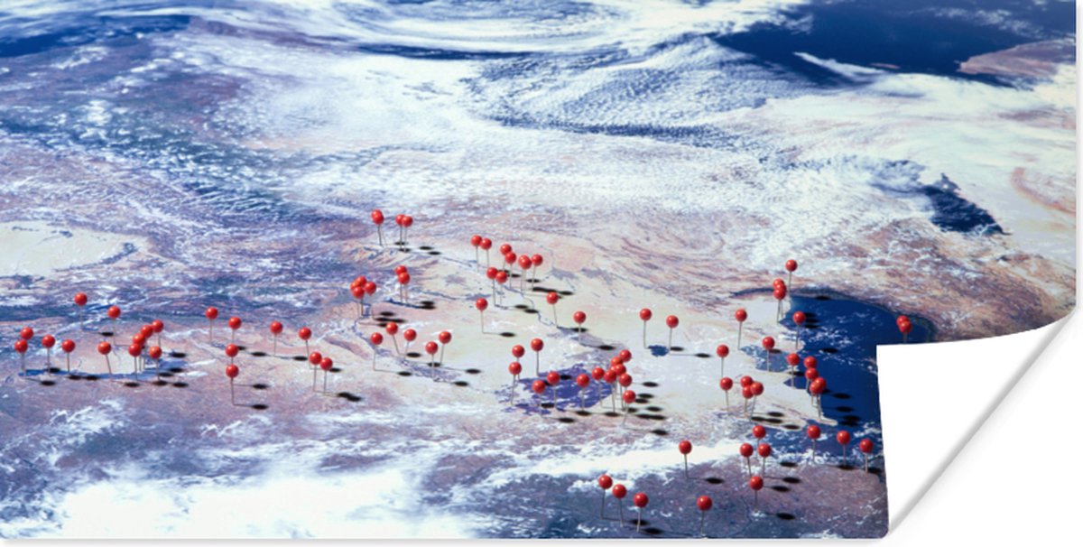 Poster De aarde met rode pinnen - 160x80 cm - PosterMonkey