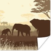 Poster Illustratie van Afrikaanse olifanten met antilopen - 50x50 cm