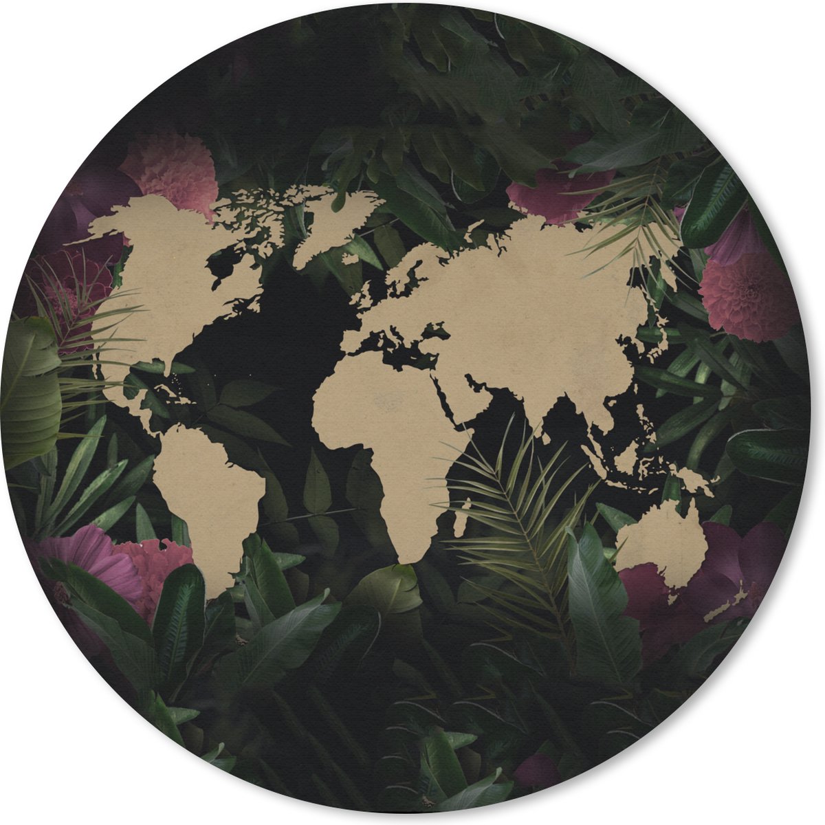 Muismat rond 20x20 cm - Mousepad Wereldkaart - Bruin - Bloemen - Ronde muismatten
