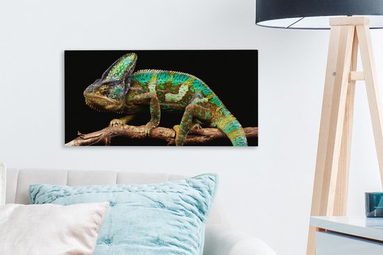 Tableau sur toile Caméléon - Branche - Vert - 40x20 cm - Décoration murale