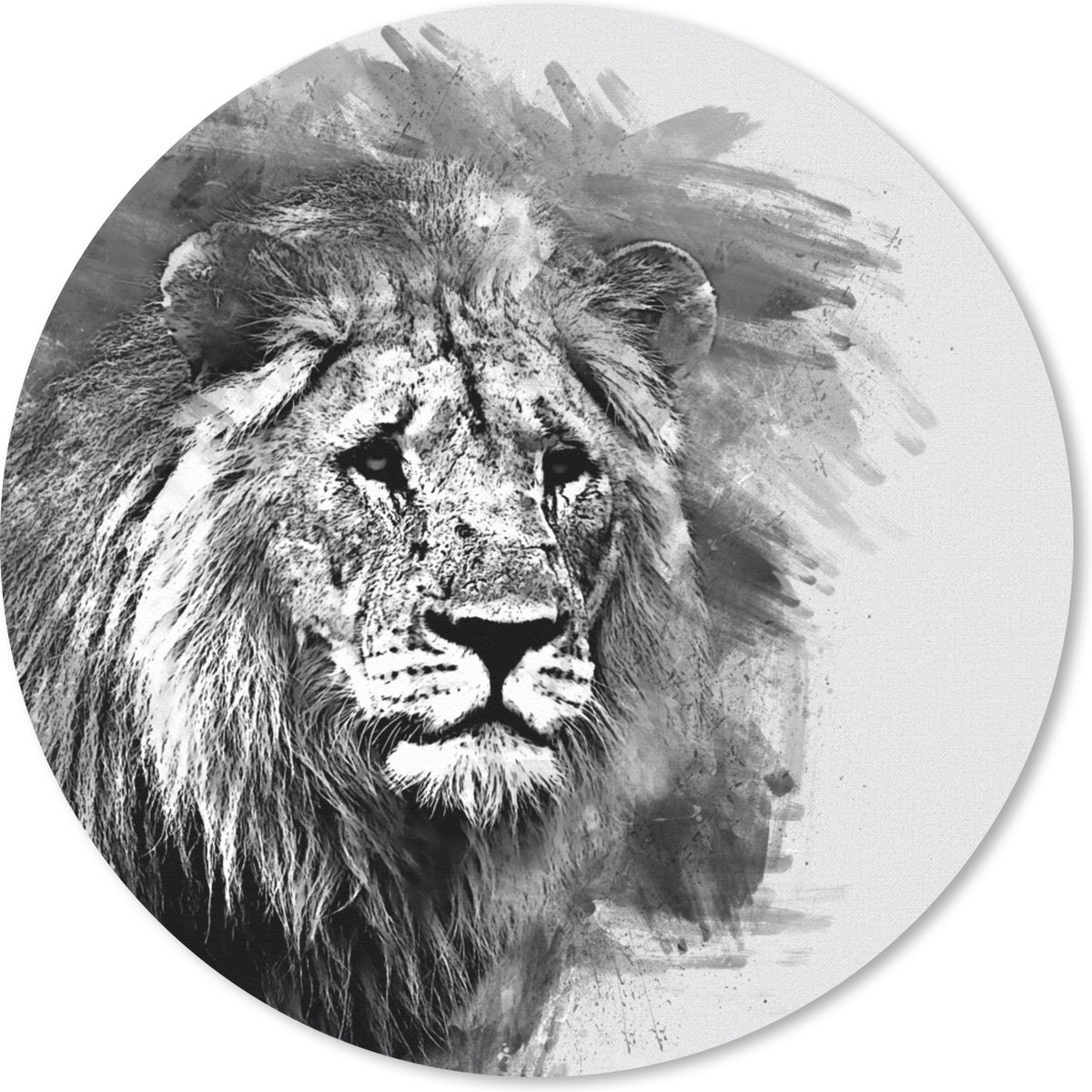 Muismat rond 20x20 cm - Mousepad Leeuw - Zwart - Wit - Ronde muismatten