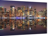 De neon skyline van New York gereflecteerd in water - Foto op Dibond - 90 x 60 cm