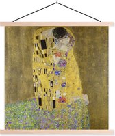 Posterhanger incl. Poster - Schoolplaat - De kus - Gustav Klimt - 40x40 cm - Blanke latten