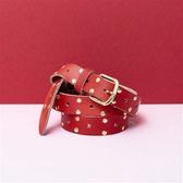 BELT LEATHER LONG RED GOLD STUDS