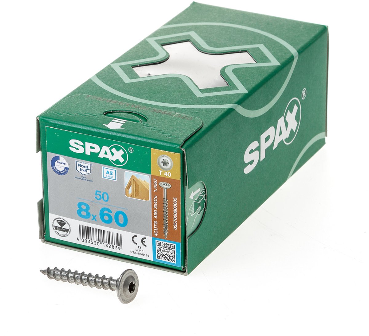 Spax-s tellerkopf t40 rvs-A2 8x60