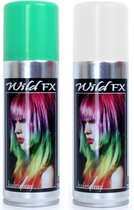 Set van 2x kleuren haarverf/haarspray van 125 ml - Groen en Wit - Carnaval en supporters verkleed spullen
