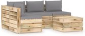 Decoways - 5-delige Loungeset met kussens groen geïmpregneerd hout