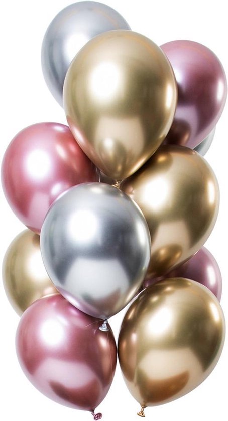 Zilveren, Gouden en Roze Ballonnen Mix Chroom 33cm 12st