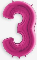 Folieballon - Cijfer 3 - Roze 100 cm
