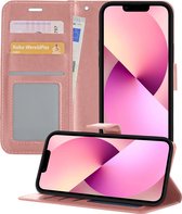 Hoesje Geschikt voor iPhone 13 Pro Hoesje Book Case Hoes Wallet Cover - Hoes Geschikt voor iPhone 13 Pro Hoesje Bookcase Hoes - Rosé goud