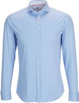 DESOTO slim fit overhemd - stretch tricot - lichtblauw-wit gestreept - Strijkvrij - Boordmaat: 41/42