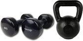 Tunturi - Fitness Set - Vinyl Dumbbell 2 x 5 kg - Kettlebell 16 kg