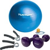 Tunturi - Fitness Set - Vinyl Dumbbell 2 x 1 kg - Gymball Blauw 90 cm - Knijphalters 2 stuks