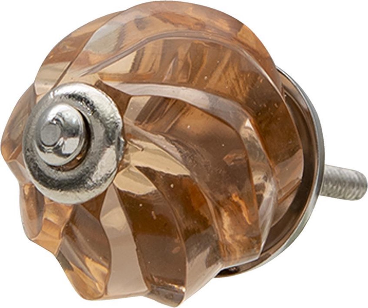 Clayre & Eef Deurknop Ø 4 cm Bruin Glas Metaal Meubelknop Kastknop
