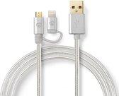 Nedis 2-in-1-Kabel - USB 2.0 - USB-A Male - Apple Lightning 8-Pins / USB Micro-B Male - 480 Mbps - 2.00 m - Verguld - Rond - Gevlochten - Aluminium - Cover Window Box