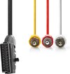 Nedis SCART-Kabel - SCART Male - 3x RCA Male - Vernikkeld - Schakelbaar - 480p - 1.00 m - Rond - PVC - Zwart - Polybag