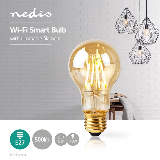 Nedis SmartLife LED Filamentlamp | Wi-Fi | E27 | 500 lm | 5 W | Warm Wit | 2200 K | Glas | Android™ / IOS | A60