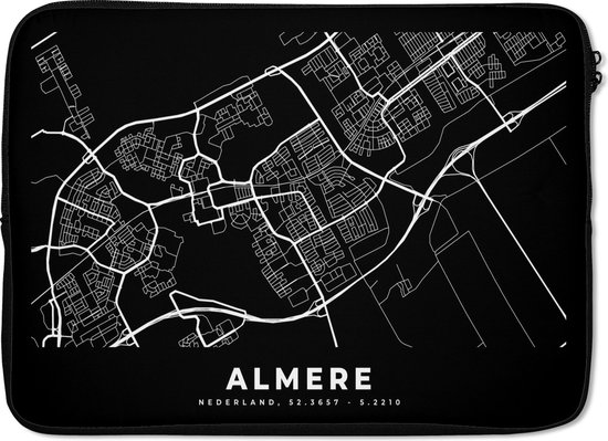 Housse ordinateur 13 pouces - Almere - Carte - Zwart - Housse ordinateur