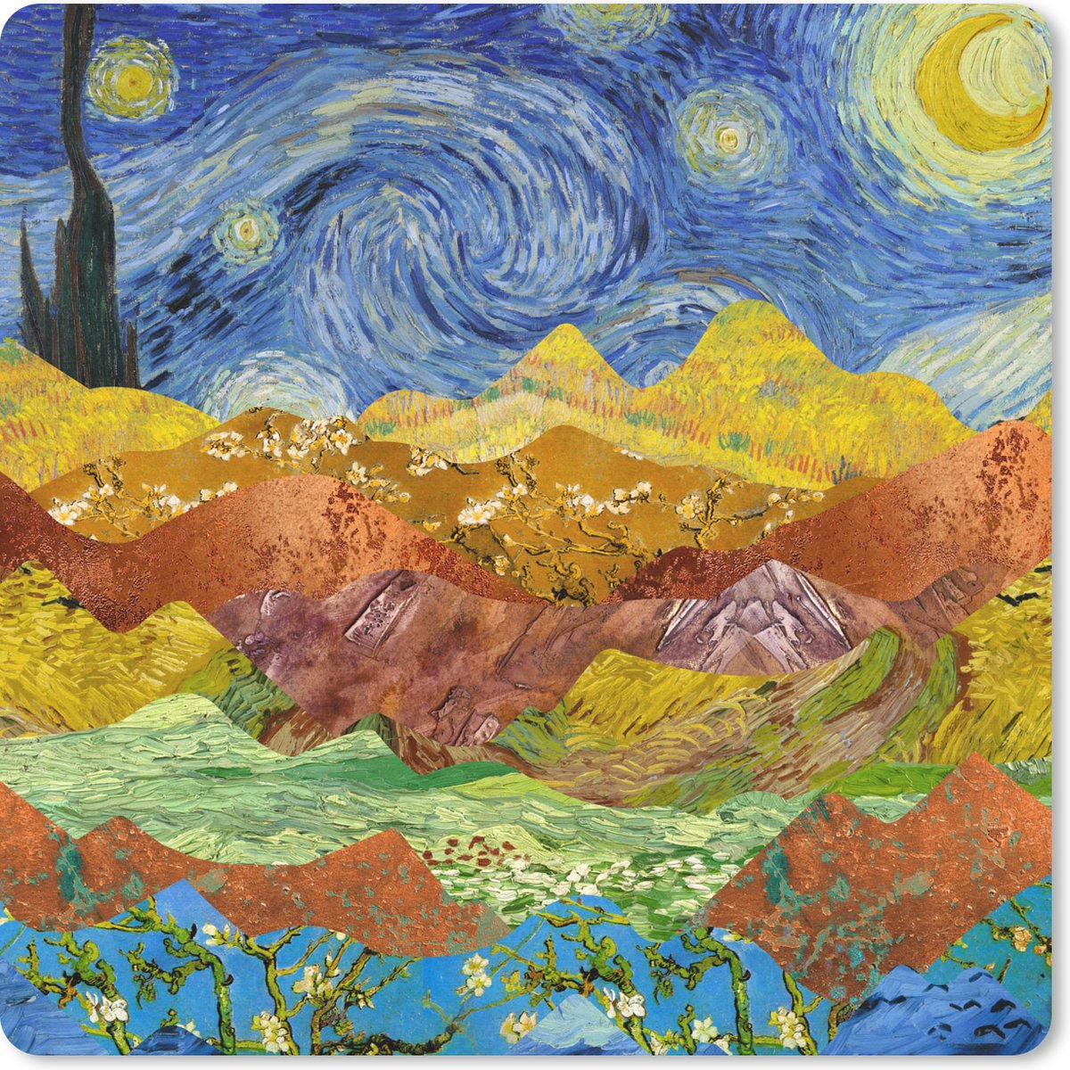 Muismat 20x20 cm - Mousepad Van Gogh - Sterrennacht - Oude Meesters - Muismatten