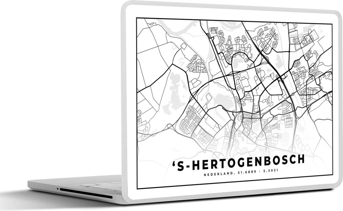 Laptop sticker - 13.3 inch - Plattegrond - 's-Hertogenbosch - Zwart - Wit - 31x22,5cm - Laptopstickers - Laptop skin - Cover - Stadskaart