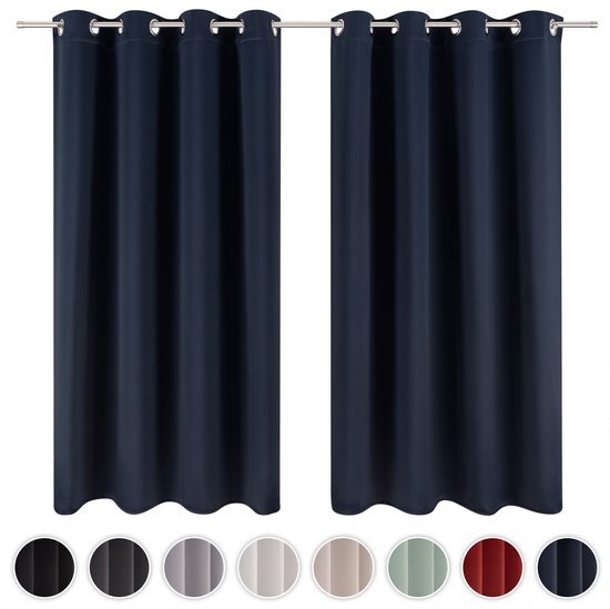 Blumtal Gordijnen - Verduisterend Gordijn Kant en Klaar - Blackout Gordijnen - 132 x 160 cm - Donker Oceaan Blauw - Set van 2