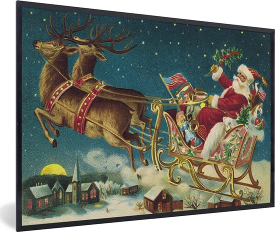 Fotolijst incl. Poster - Kerstmis - Winter - Vintage - 60x40 cm - Posterlijst - Kerstmis Decoratie - Kerstversiering - Kerstdecoratie Woonkamer - Kerstversiering - Kerstdecoratie voor binnen - Kerstmis